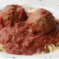 Spaghetti Meatball · 2 large homemade meatballs served over pasta with tomato sauce