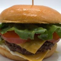 The Hubert · A seasoned to perfection, Single Patty of your choice, with lettuce, tomato, pickles and Ame...