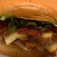 Chelsea'S Chicken-Bacon-Ranch · Our herb marinated chicken breast is grilled tender and juicy, served on a toasted bun with ...