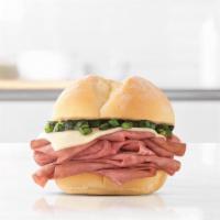 Jalapeno Roast Beef Slider · Thinly sliced roast beef with diced fire-roasted jalapenos and Swiss cheese on a warm slider...