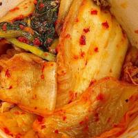 Kimchi · Korean fermented spicy cabbage. No sauce included.