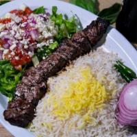 Chenjeh Large Plate · 1 Skewer of Chenjeh Kabob (Seasoned Tenderloin Chunks). Served with your choice of Grain or ...