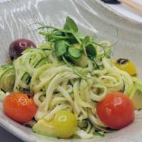 House Salad · Iceberg lettuce, Zucchini spaghetti, Avocado, Cucumber, Heirloom tomatoes and Sesame Dressing