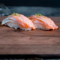 Salmon Aburi · Torched Salmon, Truffle Oil and Lime zest