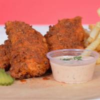 3 Jumbo Hot Tender Combo · 3 of our famous, jumbo, hand-breaded chicken tenders drenched in Nashville Hot Sauce. Served...