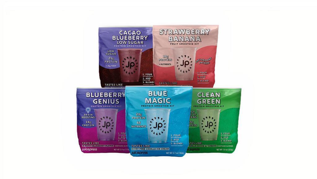 Jp Select Any 3 Ready To Blend Smoothie (16 Oz Each) · Includes: Blue Magic Ready To Blend, Clean Green Protein Ready To Blend, Genius Blueberry Protein Ready To Blend, Strawberry Banana Protein Ready To Blend, Vanilla Protein w/ Coffee Beans Ready To Blend