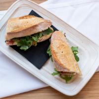 Speck & Brie Cheese Panino · Baguette, with speck (Italian cured meat specialty of the Italian Dolomites Alps), Brie chee...