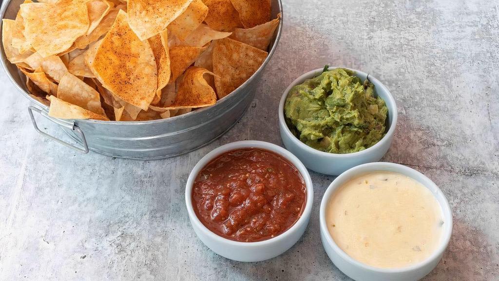 Three Amigos · any one salsa, queso and guacamole