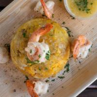 Mofongo · Fried green plantains mashed with garlic served with your choice of Cheese, Shrimp, Skirt St...