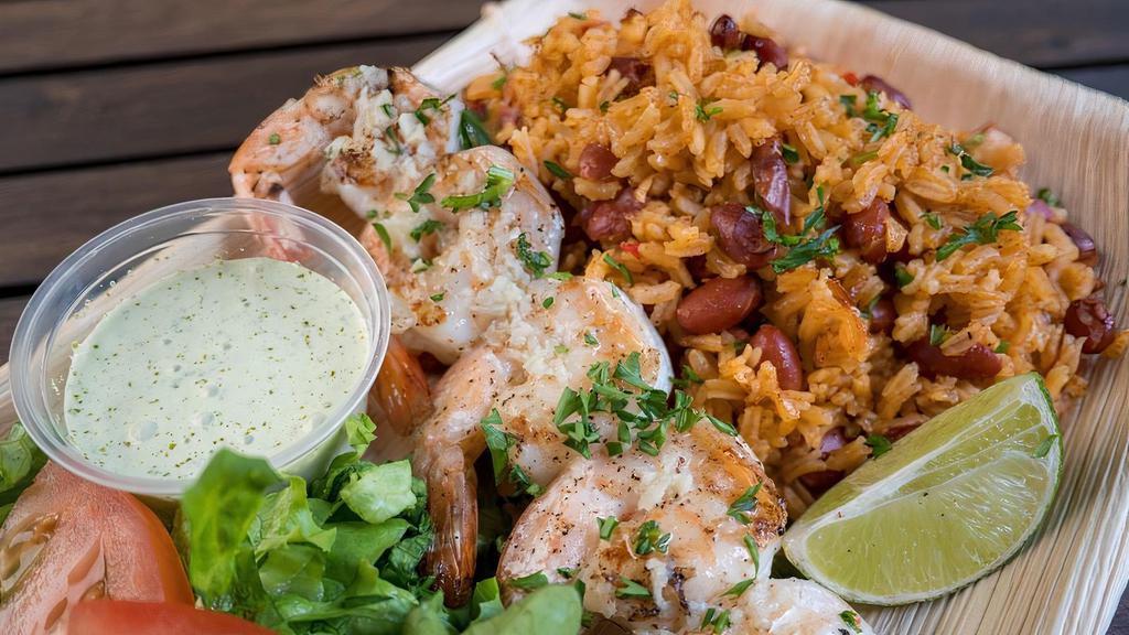 Rice Bowl Special · Mixed Rice and Red Beans with your choice of Shrimp or Chicken and a bit of salad.