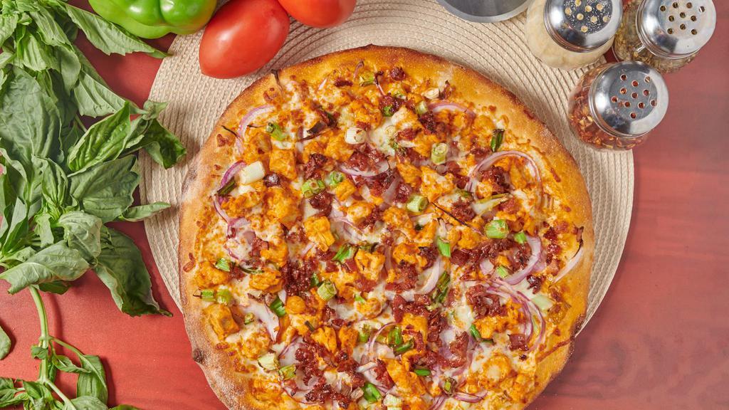 Buffalo Chicken Pizza · Grilled chicken, red onions, hot sauce and ranch.