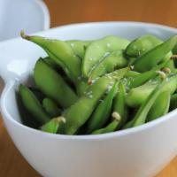 Edamame · Steamed soybeans in the pod.
