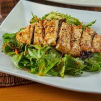 Chicken Teriyaki Salad · Grilled chicken teriyaki served on top of mix greens and carrots.  Served with ginger dressing