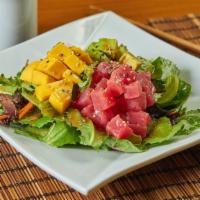 Tropical Salad · Diced spicy tuna, mango, avocado, cilantro and spring mix.  Served with spicy dressing