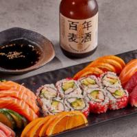 Single Boat · California roll, six nigiri pieces, nine sashimi cuts. Served with two soy sauces, eel, and ...