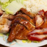 Bbq Combo - Any 3 三宝饭 · Combo brings your choice of three items, Chinese cabbage, and white rice. You can also subst...