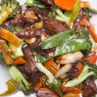 Beef With Fresh Vegetables · Beef with an assortment of fresh vegetables stir-fried in house garlic sauce.