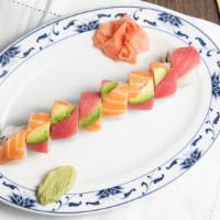 Rainbow Roll · In: California Roll
Out: Salmon, Tuna, Shrimp and Avocado