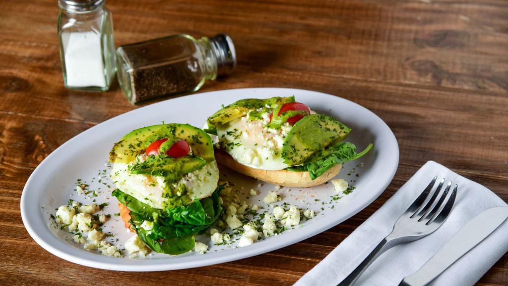 Fabio'S Favorite · Fried egg, toasted baguette, spinach, avocado, feta cheese, cherries, tomatoes and pesto. Served with choice of smoothies and juices.