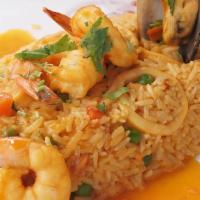 Arroz Con Mariscos · Mixed seafood octopus, calamari, shrimp, and mussels are prepared with the chef's Brava reci...