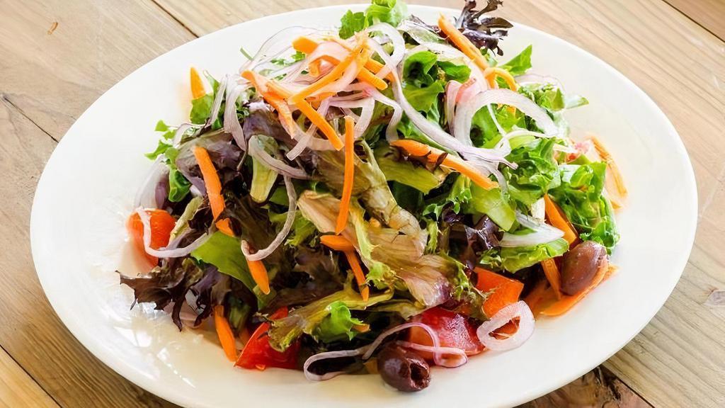 Garden Side Salad Otg · Field greens, tomato, red onion, kalamata olives, carrots, balsamic vinaigrette