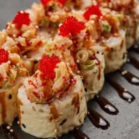 Chicago Roll 8 Pcs · Soy paper, kani stick, smoked salmon, chopped shrimp tempura, spicy mayo, scallion and tobiko.