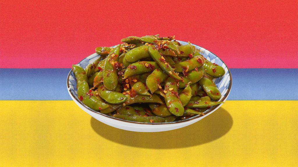 Spicy Edamame · Steamed soybeans tossed in spicy sauce.