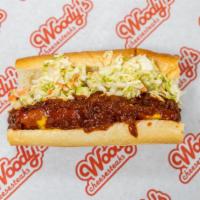 -Chili Slaw Dog- · 1/4lb all beef hot dog, topped with chili, homemade slaw, mustard, and onion.