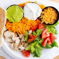 South Of The Border Chop · Chopped grilled chicken breast, rice, lettuce, tomatoes, sour cream, guacamole, cheese, and ...