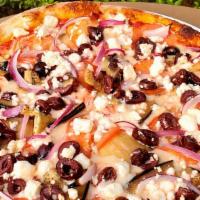 Mediterranean Pizza · eggplant, tomatoes, red onion, kalamata olives & feta cheese