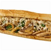 Cheesesteak With Mushrooms Sauce And Onions · Juicy steak, cheese, onions, and mushroom sauce in fresh roll.