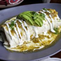 Jalisco Burrito · Large tortilla stuffed with Mexican rice, black beans, and choice of filling. Then sauced wi...