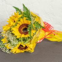 Sunflowers Bouquet · Sunflowers wrapped in a bouquet style with a bow. Please note that the color of the wrap and...