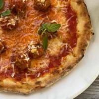 Pizza Polpette Mozzarella · Margherita Pizza, Our Famous Meatballs, House Red Sauce, Mozzarella Fior Di Latte