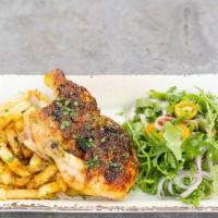 Pollo	 · Open Fire Grilled ½ Chicken(Served with Rosemary Parmesan Fries & House Salad )