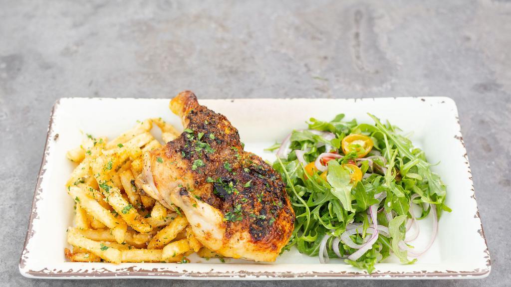 Pollo	 · Open Fire Grilled ½ Chicken(Served with Rosemary Parmesan Fries & House Salad )