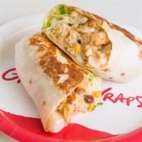 Chipotle Chicken Wrap · Grilled chicken, pepper Jack cheese, black bean corn salsa, grilled onions, lettuce, and cre...