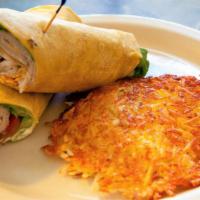 Turkey Wrap · Fresh turkey, thick sliced bacon, romaine lettuce, tomato and your choice of mayo or caesar ...