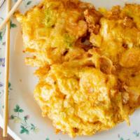 Shrimp Egg Foo Young · Served with white rice.