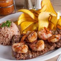 Big Hunter Churrasco With Cancun Shrimp · Bacon wrapped shrimp. Entrees served with two sides.