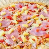 Hawaiian · Smoked Ham, pineapple, House blended  tomato sauce and melted Mozzarella cheese.