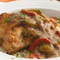 Smothered Chicken & Gravy · White or Dark Meat, smothered in homemade herb gravy. Served with red mashed potatoes, and r...