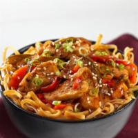 Chicken Teriyaki Noodle Bowl · Japanese sensation! Chicken teriyaki with chow mein noodles, carrots, peppers, and onions ga...