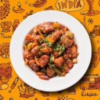 Chilli Chicken Ching'S · A dish of Indo-Chinese origin, soft chicken cooked with garlic, bell peppers and onions in o...