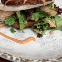 Patacon Deluxe · Choice your patacon with churrasco Angus, mano cheese, lettuce, tomato and pink sauce, toppe...