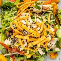 Asian Sesame Salad · Fresh grilled chicken breast, red and green bell peppers, mandarin oranges, basil, cilantro,...
