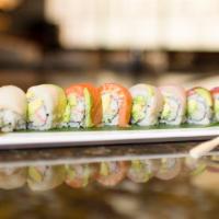 Rainbow Roll · California roll topped with tuna, salmon, white fish, and avocado.