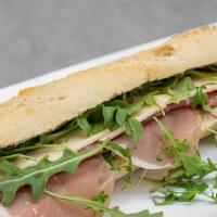 Panino San Daniele · Sandwich baguette with Prosciutto, cheese, rugula and virgen olive oil