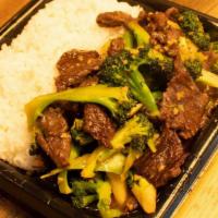 W2 Garlic Broccoli · Choice of protein and broccolis stir-fried with brown sauce, served with steamed rice