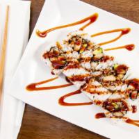 Chicken Teriyaki Roll · Grilled chicken glazed with teriyaki sauce, avocado and topped with unagi sauce